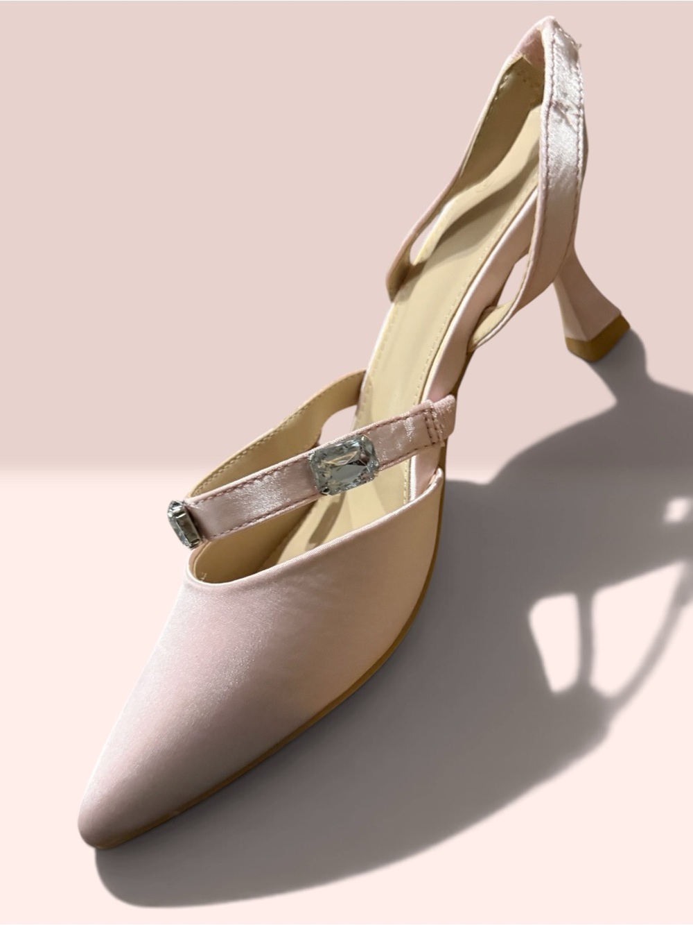 Elegant Pink Satin Slingback Heels with Gem Accent